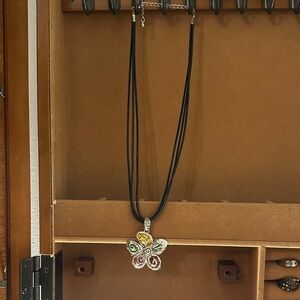 Butterfly Pendant Necklace with Black Cord